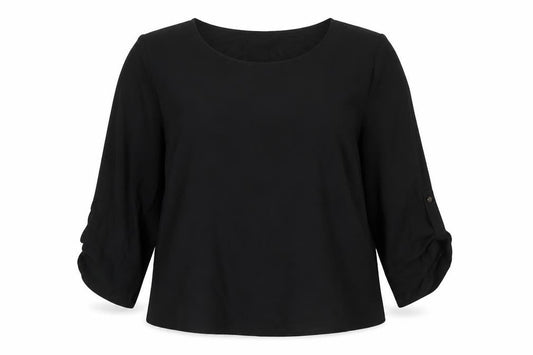 Forever 21 Women Black L Roll Tab Sleeve Polyester Blouse