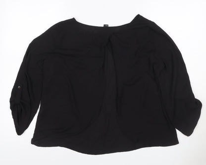 Forever 21 Women Black L Roll Tab Sleeve Polyester Blouse