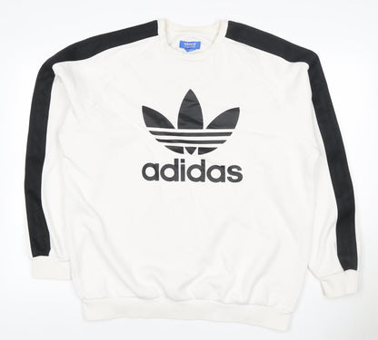 Adidas Men’s White Black Logo Graphic Pullover Sweatshirt Size L