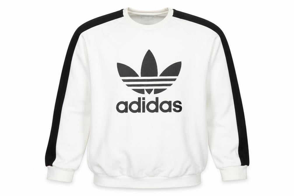 Adidas Men’s White Black Logo Graphic Pullover Sweatshirt Size L