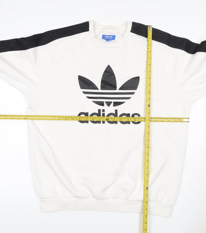 Adidas Men’s White Black Logo Graphic Pullover Sweatshirt Size L