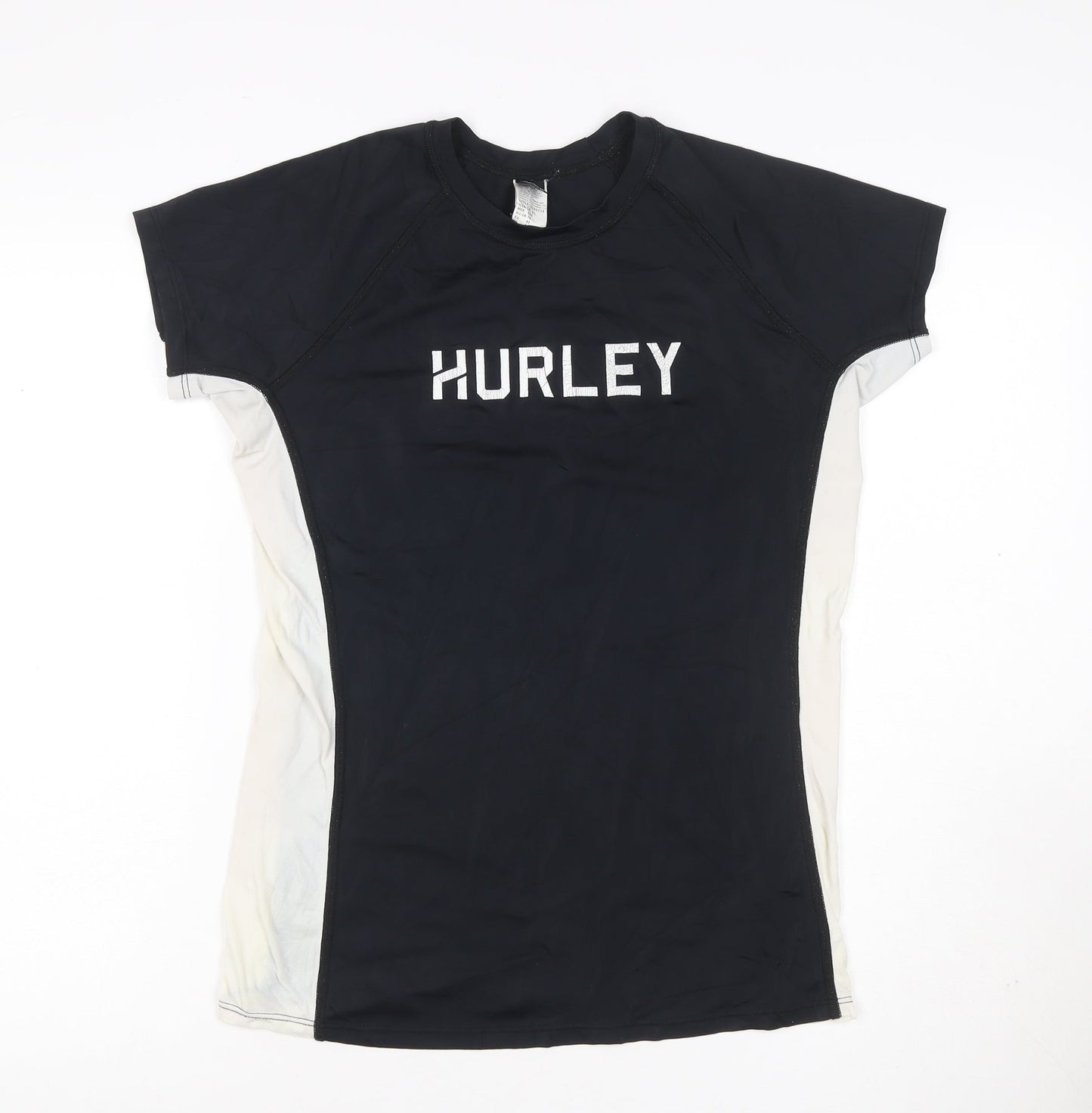 Hurley Women’s Black White UK 16 Athletic Logo T-Shirt Gym Top