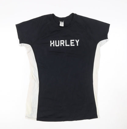 Hurley Women’s Black White UK 16 Athletic Logo T-Shirt Gym Top