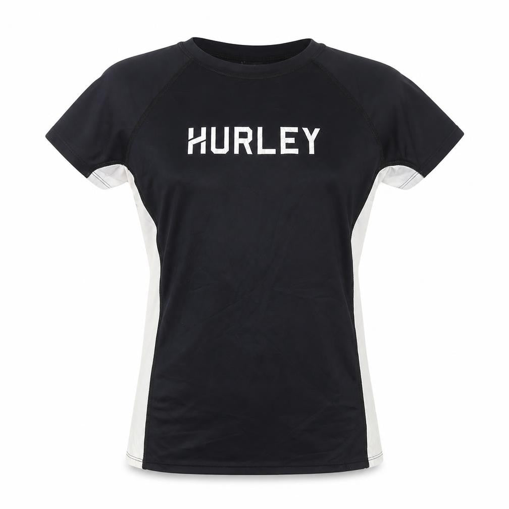 Hurley Women’s Black White UK 16 Athletic Logo T-Shirt Gym Top