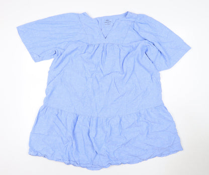Marks and Spencer Women Blue Linen Blend Size 16 A-Line Ruffle Dress