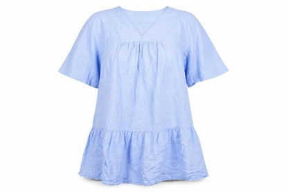 Marks and Spencer Women Blue Linen Blend Size 16 A-Line Ruffle Dress
