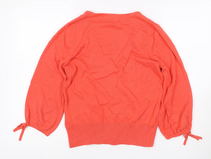 Monsoon Women Orange M Cotton V-Neck Button Tie Cuff Cardigan