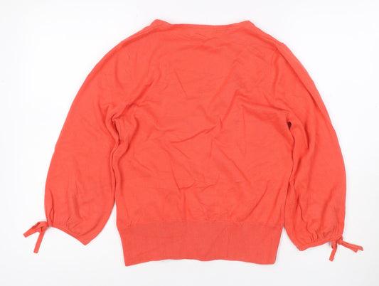 Monsoon Women Orange M Cotton V-Neck Button Tie Cuff Cardigan