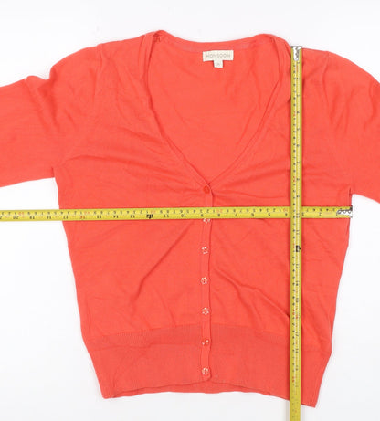 Monsoon Women Orange M Cotton V-Neck Button Tie Cuff Cardigan