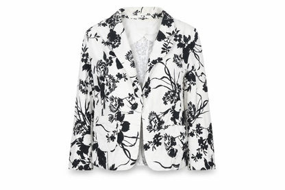 Marks & Spencer Women White Black Floral Linen Blend Blazer UK 10