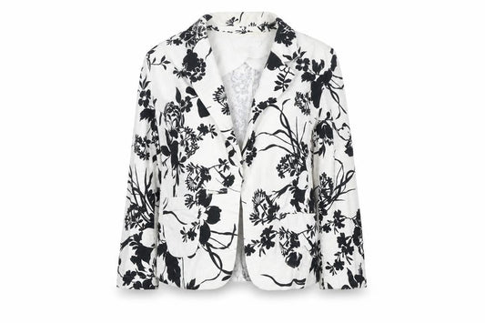 Marks and Spencer Women White Black Floral Linen Blend Blazer UK 10