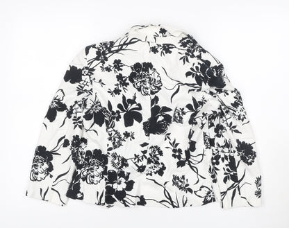 Marks and Spencer Women White Black Floral Linen Blend Blazer UK 10