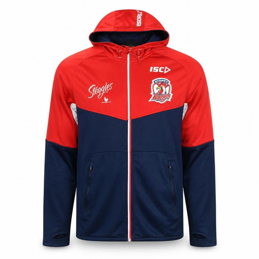 Front view of ISC Men’s M Red Navy Sydney Roosters NRL Full Zip Hooded Jacket