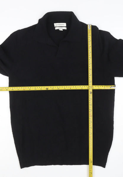 Autograph Men’s Black Cotton Cashmere Collared Pullover Jumper Size S