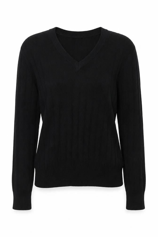 Marks & Spencer Women's Black S V-Neck Ribbed Knit Pullover Jumper