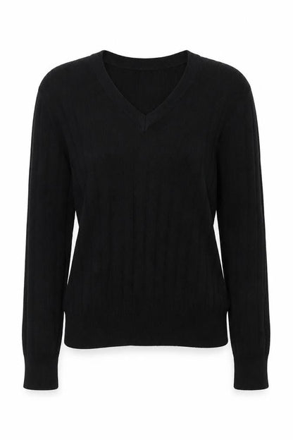 Marks & Spencer Women's Black S V-Neck Ribbed Knit Pullover Jumper