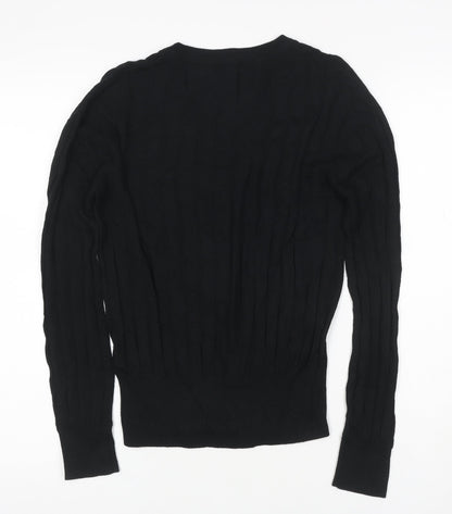 Marks and Spencer Women's Black S V-Neck Ribbed Knit Pullover Jumper