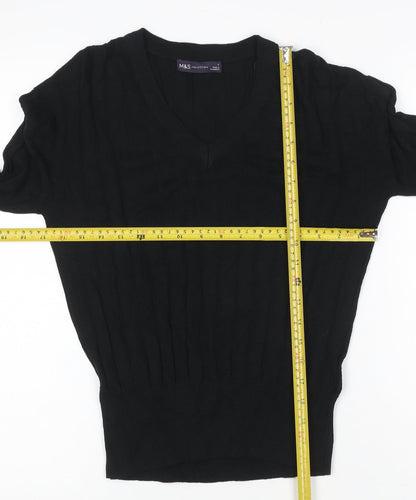 Marks and Spencer Women's Black S V-Neck Ribbed Knit Pullover Jumper