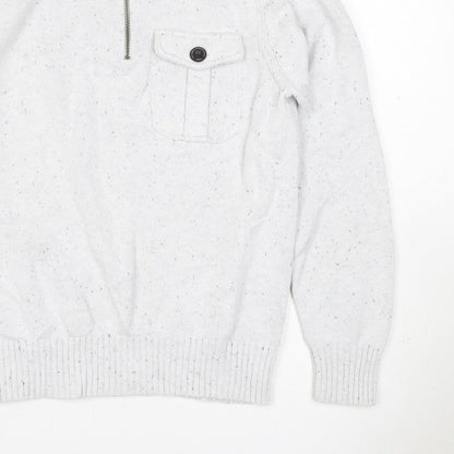 Next Men’s Ivory S 1/2 Zip High Neck Knit Jumper Pocket