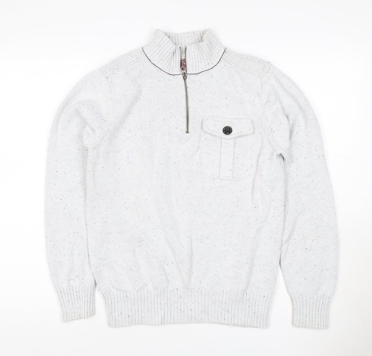 Next Men’s Ivory S 1/2 Zip High Neck Knit Jumper Pocket