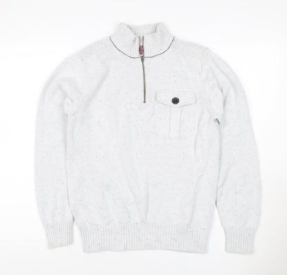 Next Men’s Ivory S 1/2 Zip High Neck Knit Jumper Pocket