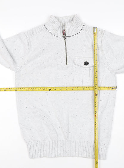 Next Men’s Ivory S 1/2 Zip High Neck Knit Jumper Pocket