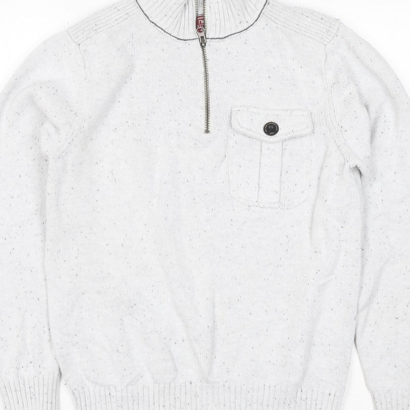 Next Men’s Ivory S 1/2 Zip High Neck Knit Jumper Pocket