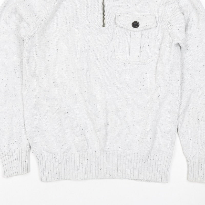 Next Men’s Ivory S 1/2 Zip High Neck Knit Jumper Pocket