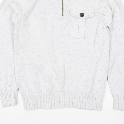 Next Men’s Ivory S 1/2 Zip High Neck Knit Jumper Pocket