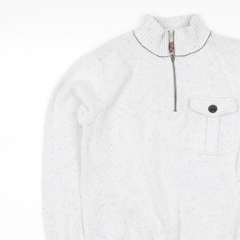 Next Men’s Ivory S 1/2 Zip High Neck Knit Jumper Pocket