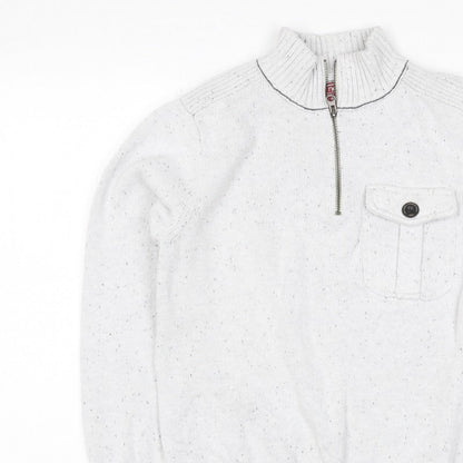 Next Men’s Ivory S 1/2 Zip High Neck Knit Jumper Pocket