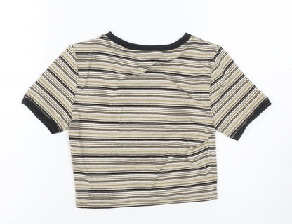 Topshop Women Gold Black Stripe Jersey T-Shirt UK 6 Short Sleeve