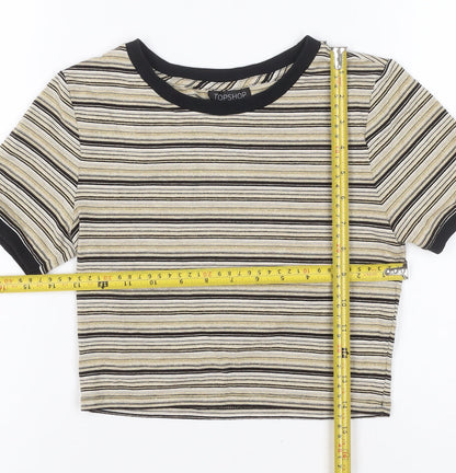 Topshop Women Gold Black Stripe Jersey T-Shirt UK 6 Short Sleeve