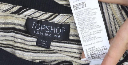 Topshop Women Gold Black Stripe Jersey T-Shirt UK 6 Short Sleeve