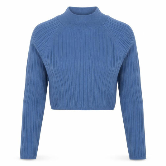 ASOS DESIGN Women Blue UK 12 Ribbed High Neck Slim Pullover Jumper