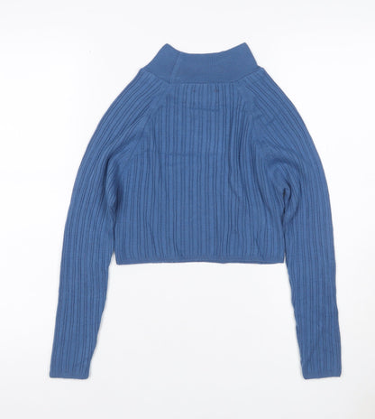 ASOS DESIGN Women Blue UK 12 Ribbed High Neck Slim Pullover Jumper