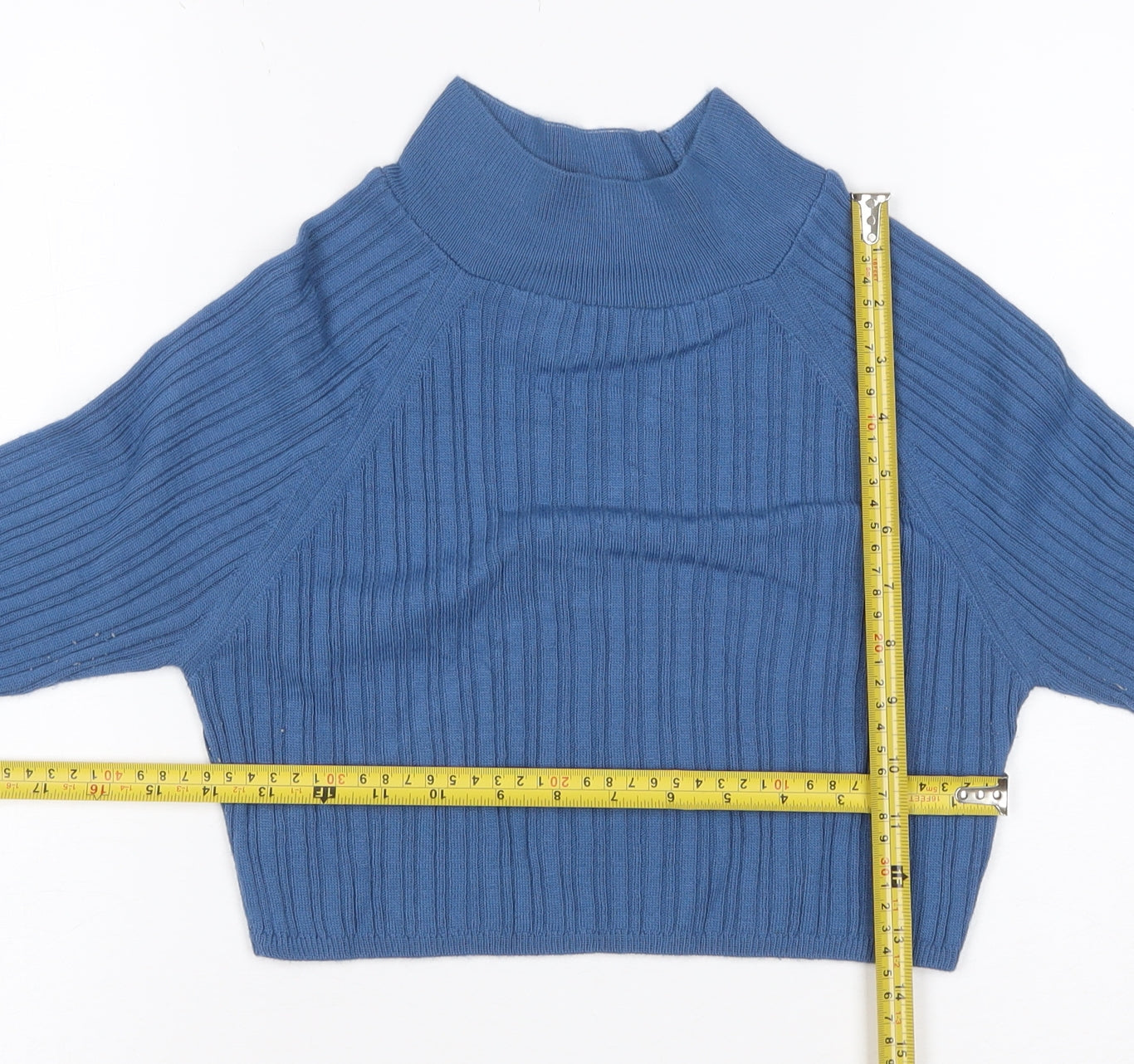 ASOS DESIGN Women Blue UK 12 Ribbed High Neck Slim Pullover Jumper