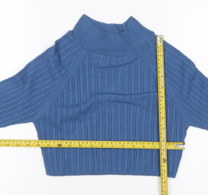 ASOS DESIGN Women Blue UK 12 Ribbed High Neck Slim Pullover Jumper