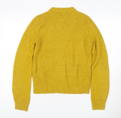 Marks and Spencer Women Yellow UK 8 Button Cardigan Rib Knit Wool Blend