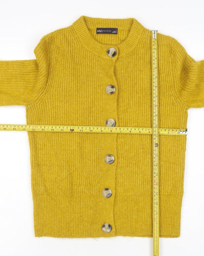 Marks and Spencer Women Yellow UK 8 Button Cardigan Rib Knit Wool Blend
