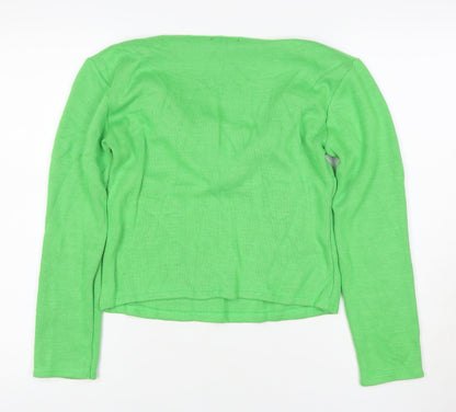 Zara Women Green M Lightweight Open Cowl Neck Knit Cardigan