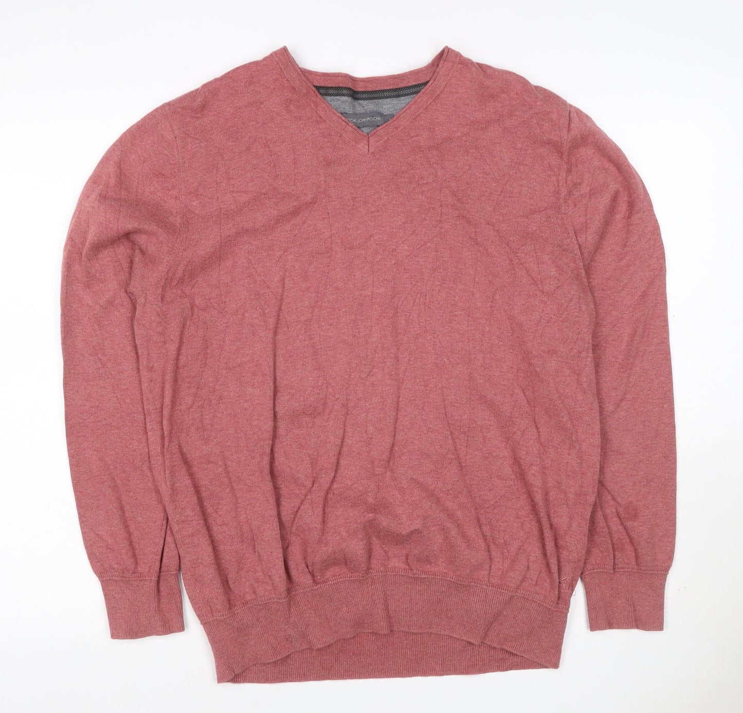 Rocha John Rocha Men’s Red Cotton V-Neck Pullover Jumper Size L