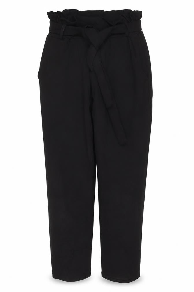 Misspap Women Black UK 8 Paperbag Tie Belt Straight Trousers