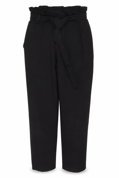 Misspap Women Black UK 8 Paperbag Tie Belt Straight Trousers