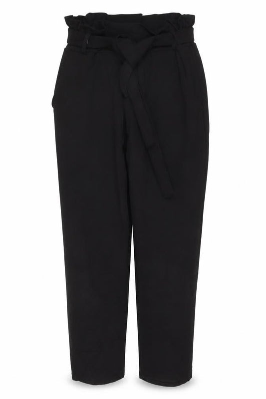 Misspap Women Black UK 8 Paperbag Tie Belt Straight Trousers