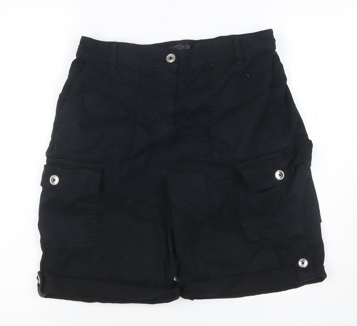 M&S Women’s Black UK 8 Cargo Shorts Cuffed Stretch Pockets