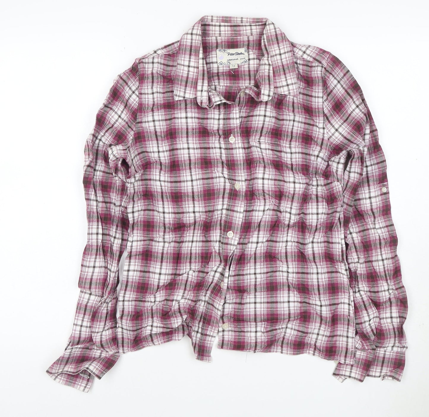 Peter Storm Women Pink Check Cotton Button-Up Shirt Size 12 Long Sleeve