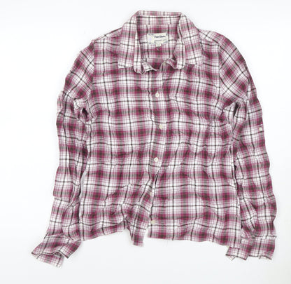 Peter Storm Women Pink Check Cotton Button-Up Shirt Size 12 Long Sleeve