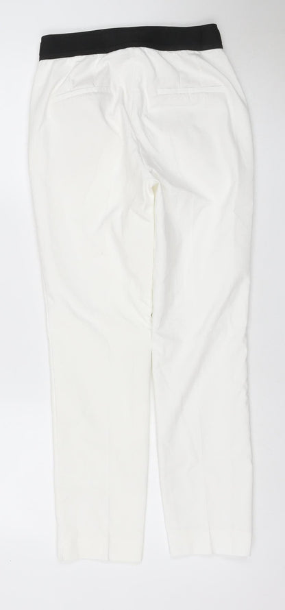Zara Women White Size S Stretch Pull-On Straight Trousers with Pockets