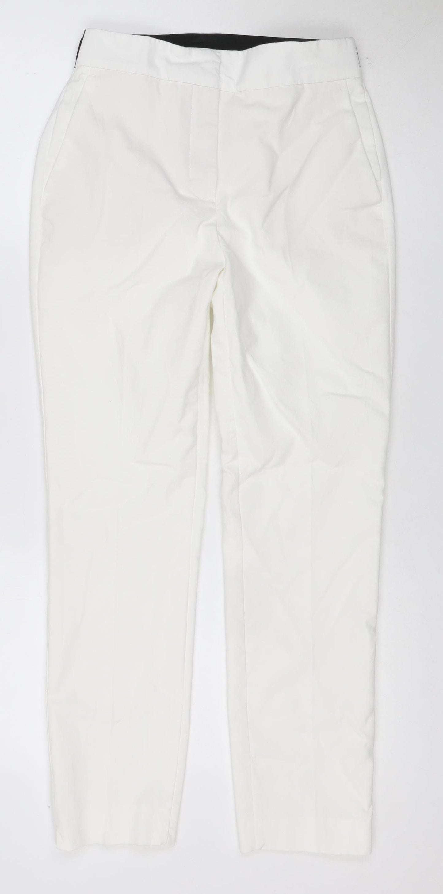 Zara Women White Size S Stretch Pull-On Straight Trousers with Pockets